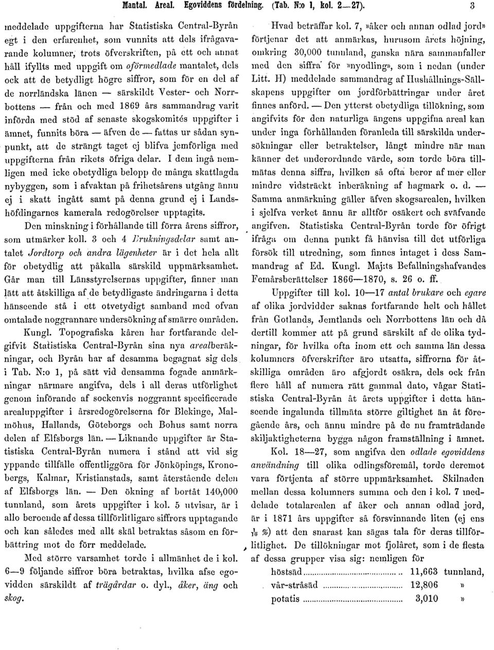 mantalet, dels ock att de betydligt högre siffror, som för en del af de norrländska länen särskildt Vester- och Norrbottens från och med 1869 års sammandrag varit införda med stöd af senaste