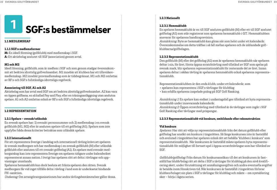 M1 innebär att klubben har ett tillsvidaremedlemskap. M2 innebär provmedlemskap som är tidsbegränsat. M1 och M2 omfattas av RF:s och SGF:s fullständiga idrottsliga regelverk.