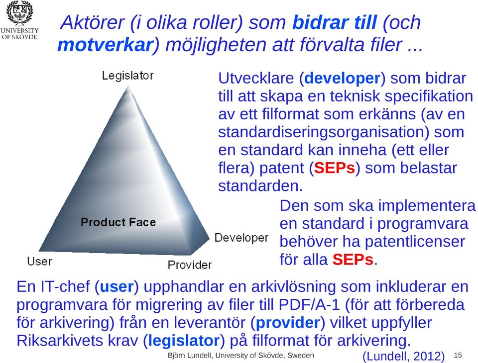 (ett eller flera) patent (SEPs) som belastar standarden. Den som ska implementera en standard i programvara behöver ha patentlicenser för alla SEPs.