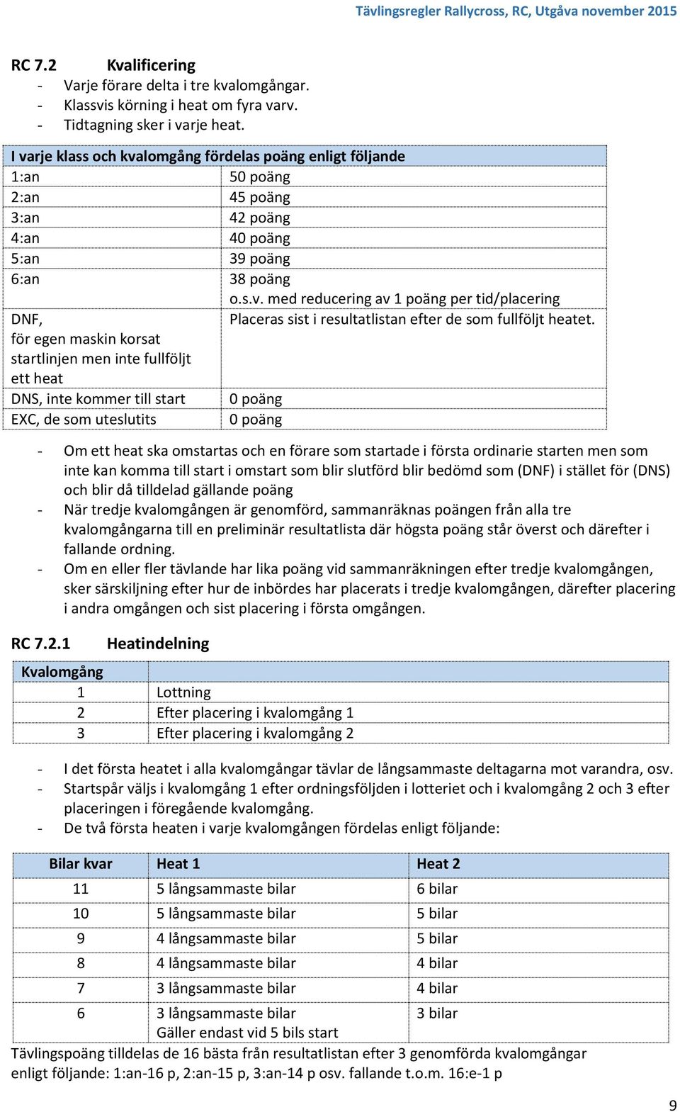 för egen maskin korsat startlinjen men inte fullföljt ett heat DNS, inte kommer till start 0 poäng EXC, de som uteslutits 0 poäng - Om ett heat ska omstartas och en förare som startade i första