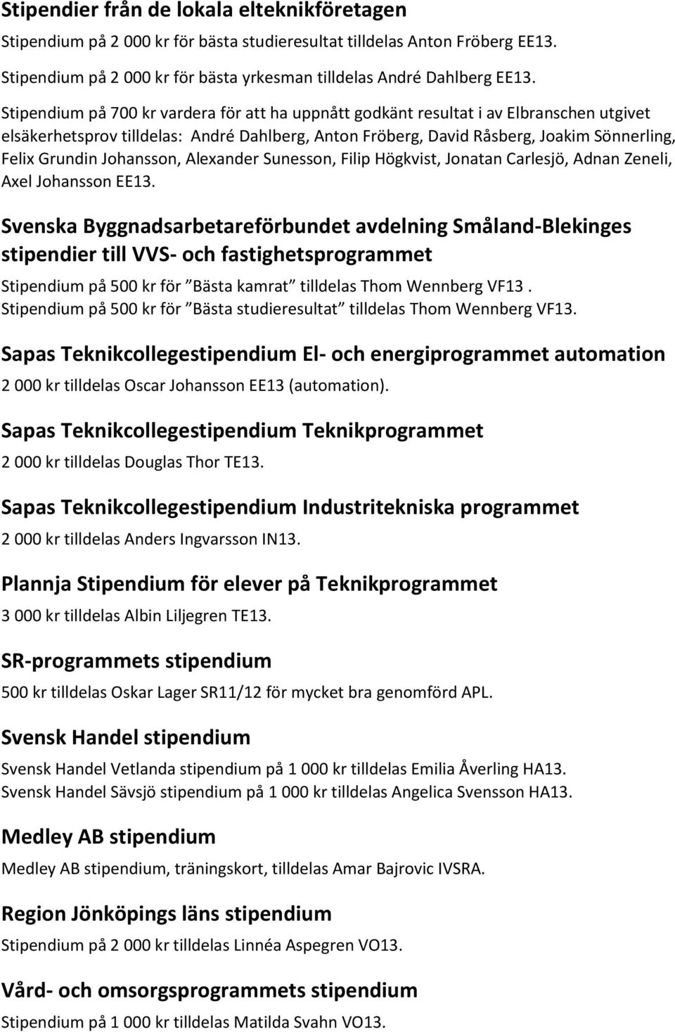 Johansson, Alexander Sunesson, Filip Högkvist, Jonatan Carlesjö, Adnan Zeneli, Axel Johansson EE13.