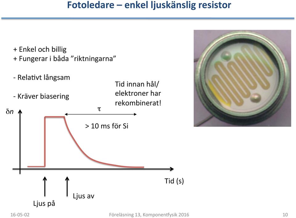 vt långsam - Kräver biasering τ Tid innan hål/