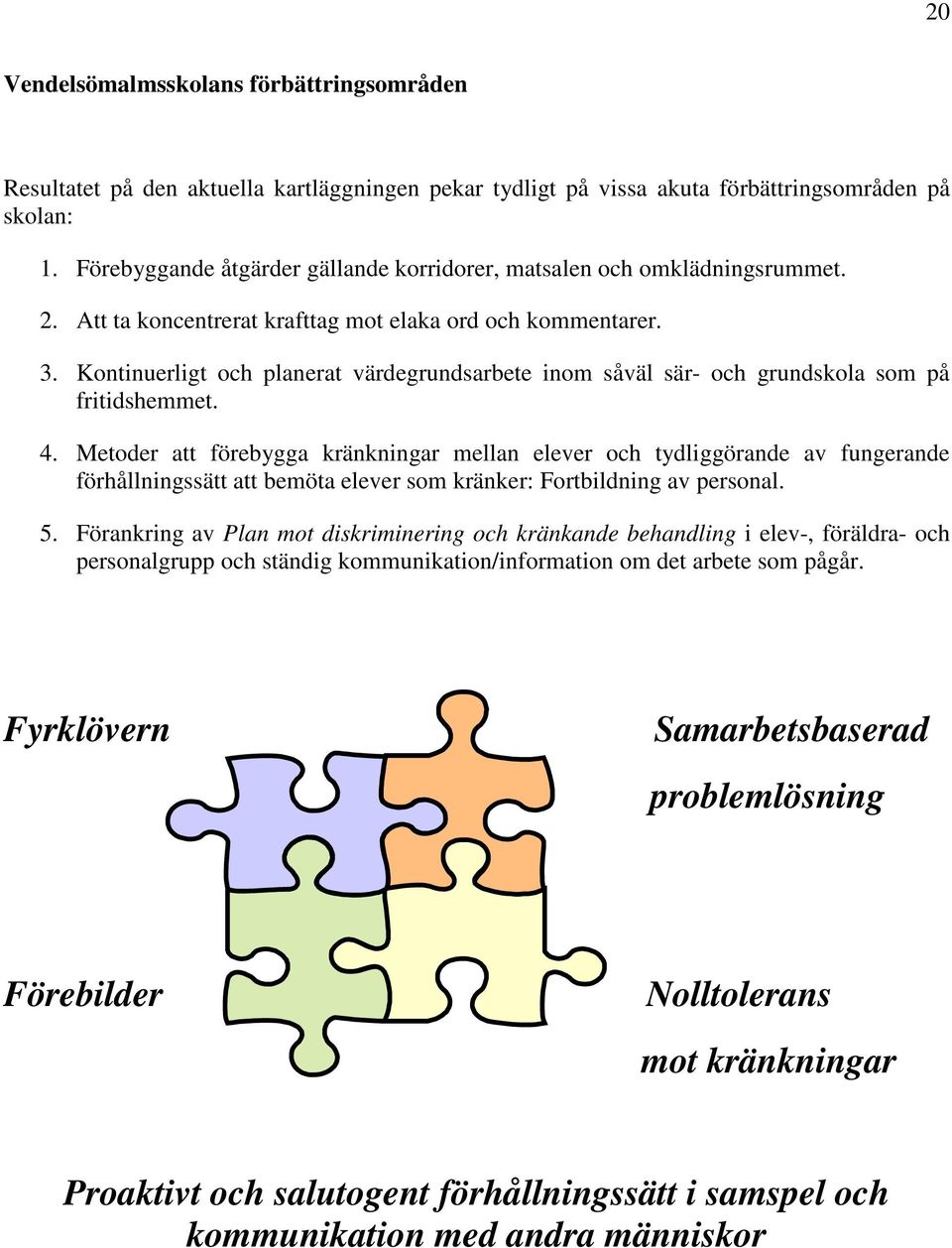 Kontinuerligt och planerat värdegrundsarbete inom såväl sär- och grundskola som på fritidshemmet. 4.