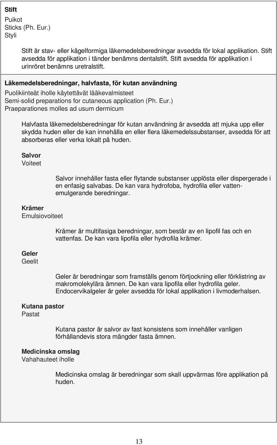 Läkemedelsberedningar, halvfasta, för kutan användning Puolikiinteät iholle käytettävät lääkevalmisteet Semi-solid preparations for cutaneous application (Ph. Eur.