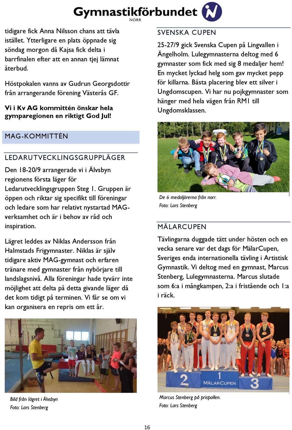 SVENSKA CUPEN 25-27/9 gick Svenska Cupen på Lingvallen i Ängelholm. Lulegymnasterna deltog med 6 gymnaster som fick med sig 8 medaljer hem! En mycket lyckad helg som gav mycket pepp för killarna.