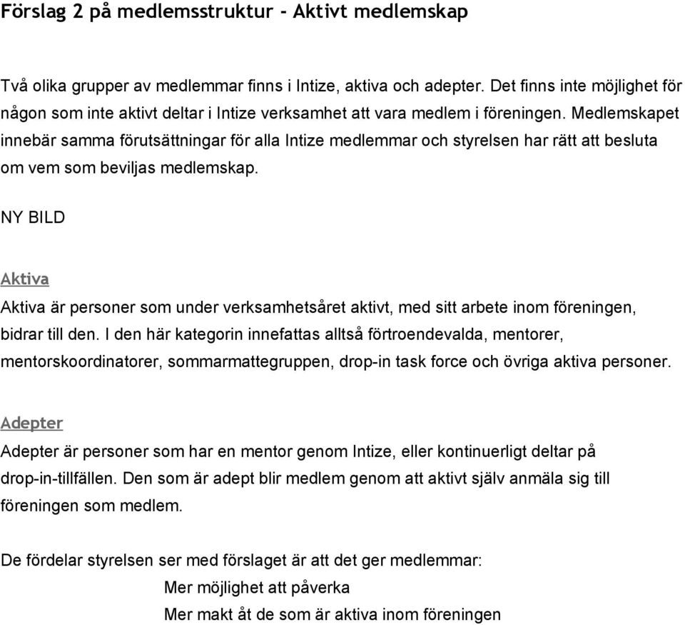 Medlemskapet innebär samma förutsättningar för alla Intize medlemmar och styrelsen har rätt att besluta om vem som beviljas medlemskap.