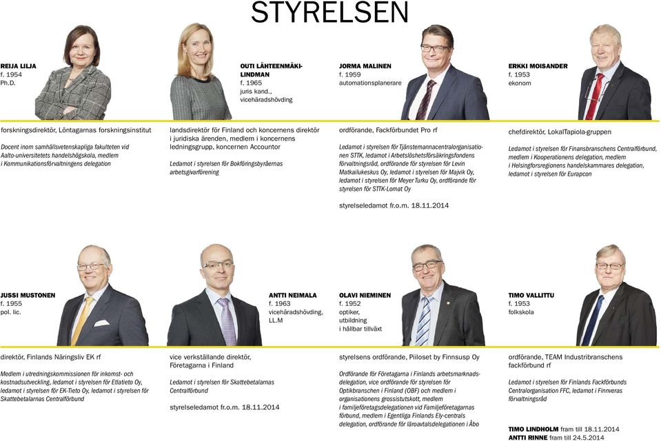 landsdirektör för Finland och koncernens direktör i juridiska ärenden, medlem i koncernens ledningsgrupp, koncernen Accountor Ledamot i styrelsen för Bokföringsbyråernas arbetsgivarförening