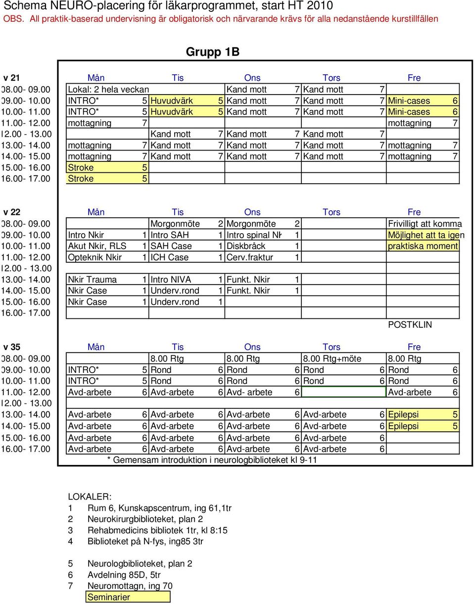 00 Lokal: 2 hela veckan Kand mott 7 Kand mott 7 09.00-10.00 INTRO* 5 Huvudvärk 5 Kand mott 7 Kand mott 7 Mini-cases 6 10.00-11.00 INTRO* 5 Huvudvärk 5 Kand mott 7 Kand mott 7 Mini-cases 6 11.00-12.