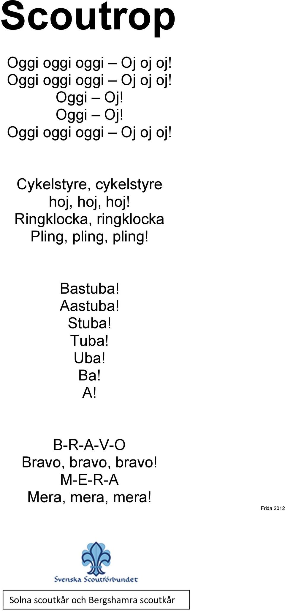 Ringklocka, ringklocka Pling, pling, pling! Bastuba! Aa