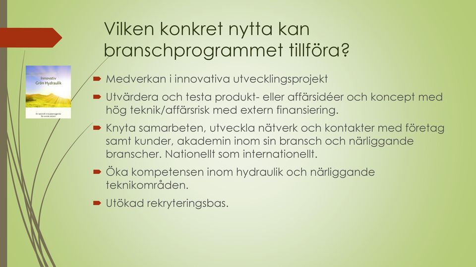 teknik/affärsrisk med extern finansiering.