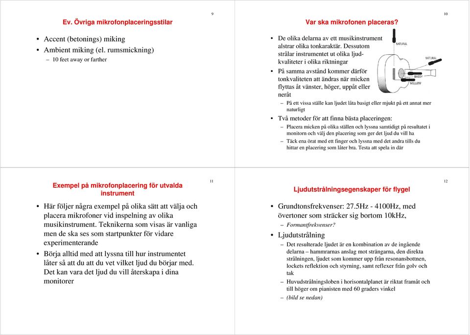 Dessutom strålar instrumentet ut olika ljudkvaliteter i olika riktningar På samma avstånd kommer därför tonkvaliteten att ändras när micken flyttas åt vänster, höger, uppåt eller neråt På ett vissa