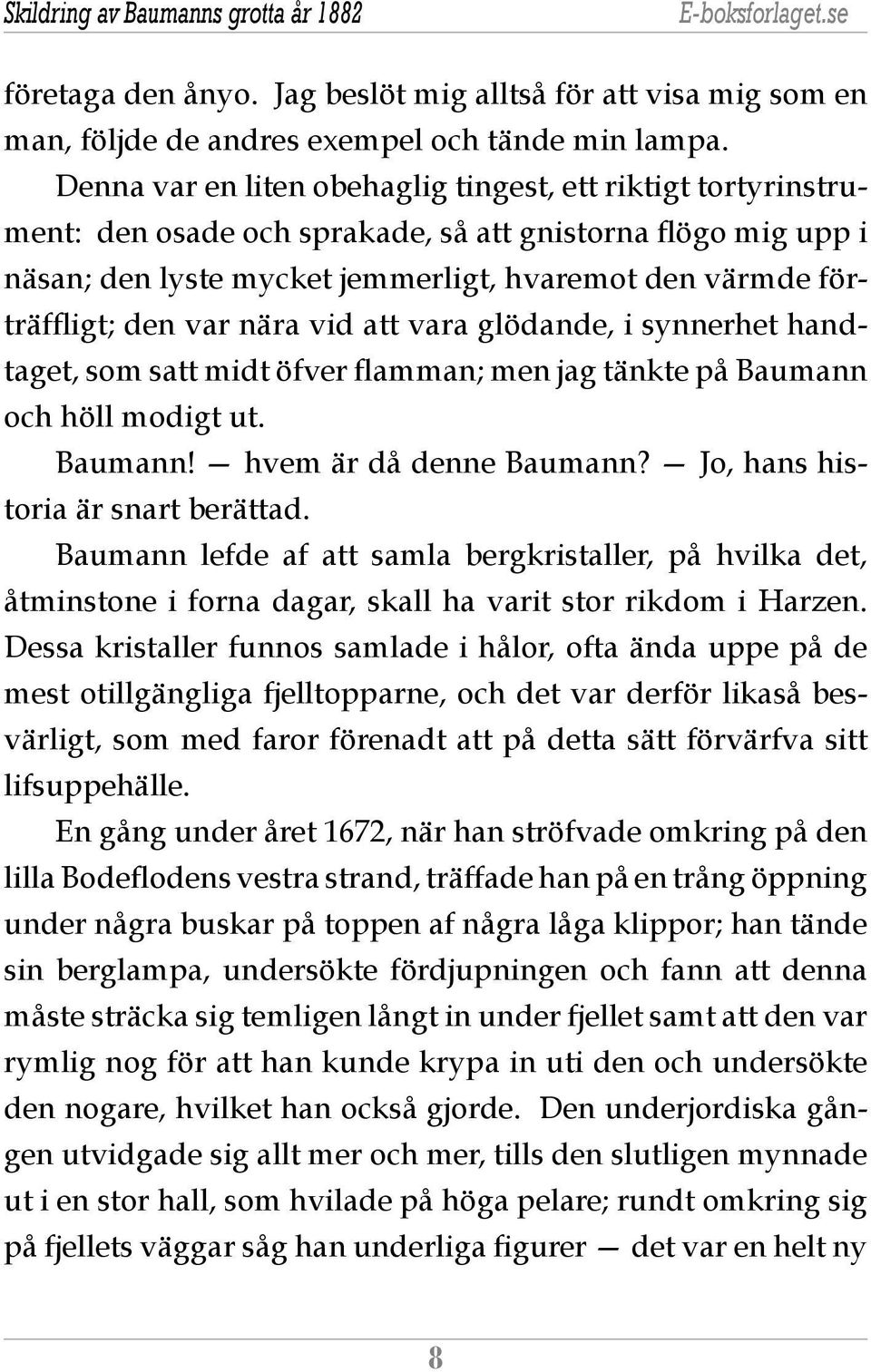 var nära vid att vara glödande, i synnerhet handtaget, som satt midt öfver flamman; men jag tänkte på Baumann och höll modigt ut. Baumann! hvem är då denne Baumann?