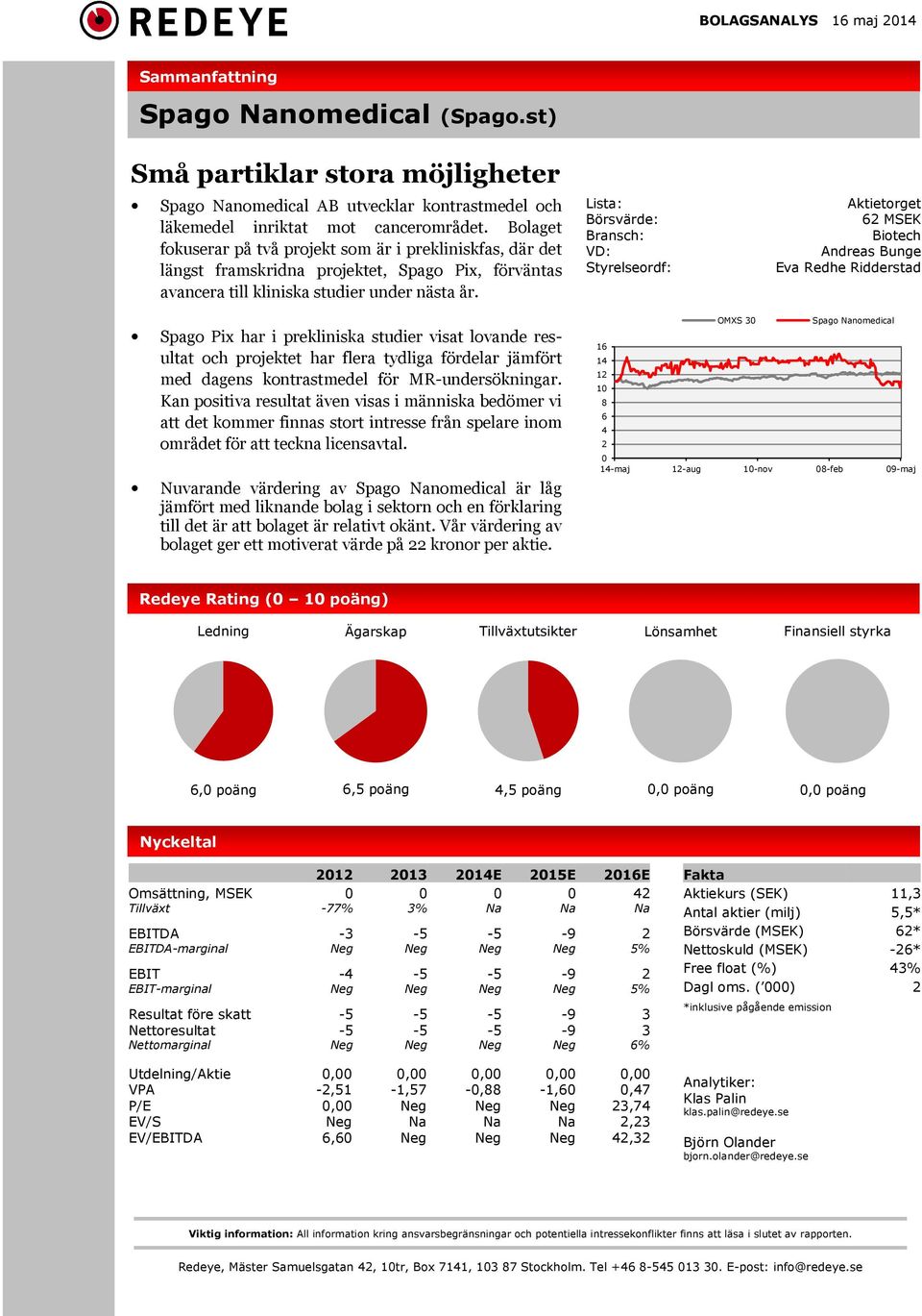 Lista: Börsvärde: Bransch: VD: Styrelseordf: Aktietorget 62 MSEK Biotech Andreas Bunge Eva Redhe Ridderstad Spago Pix har i prekliniska studier visat lovande res!