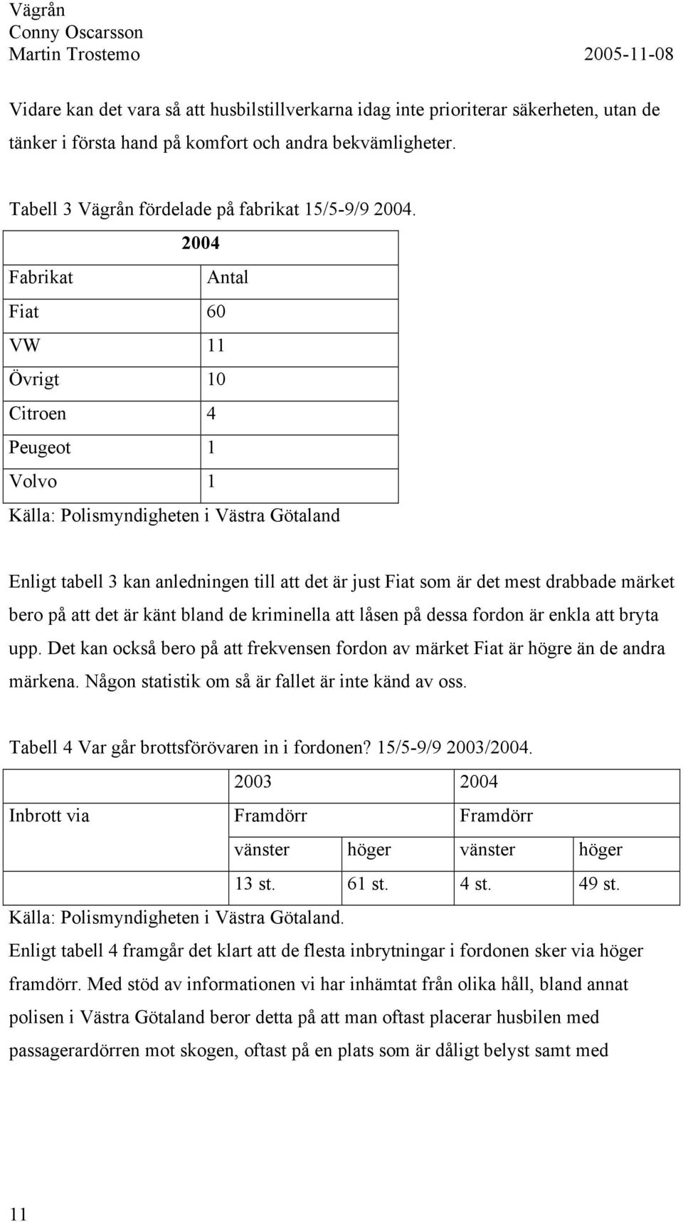 märket bero på att det är känt bland de kriminella att låsen på dessa fordon är enkla att bryta upp. Det kan också bero på att frekvensen fordon av märket Fiat är högre än de andra märkena.