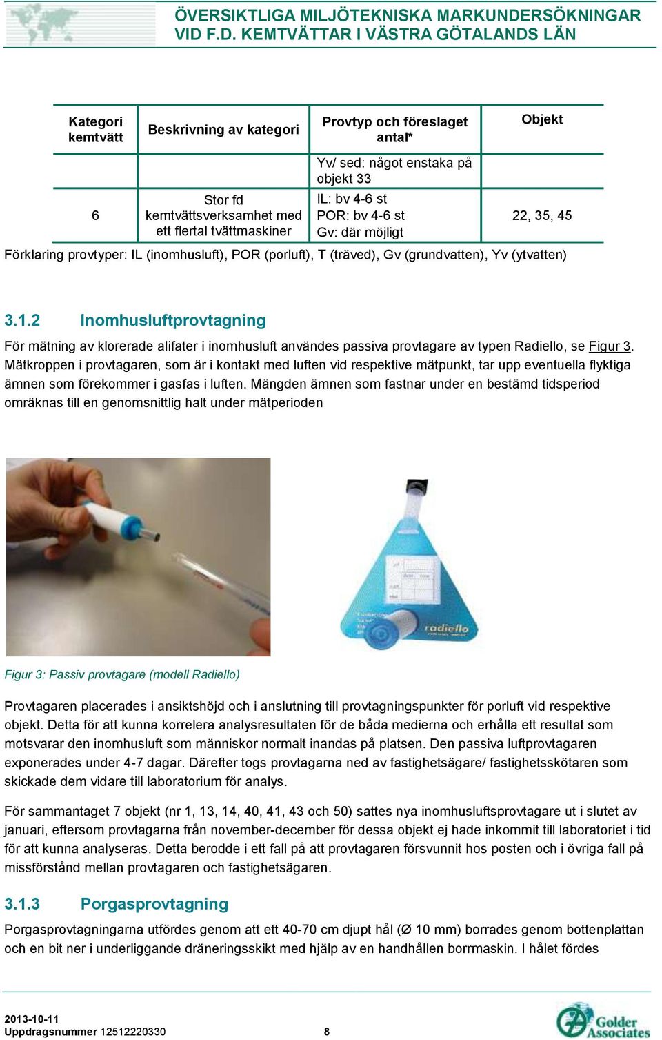 2 Inomhusluftprovtagning För mätning av klorerade alifater i inomhusluft användes passiva provtagare av typen Radiello, se Figur 3.