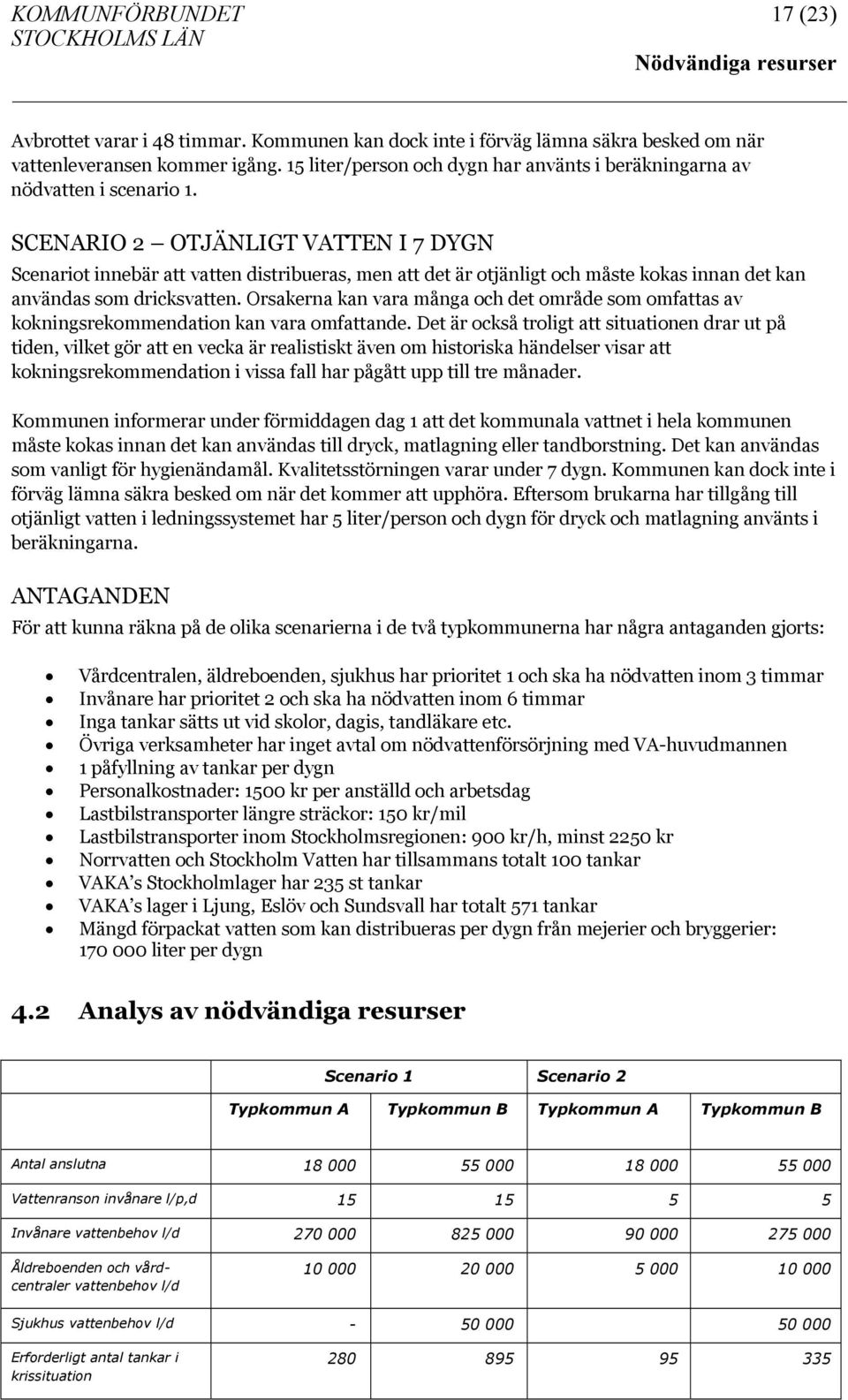 SCENARIO 2 OTJÄNLIGT VATTEN I 7 DYGN Scenariot innebär att vatten distribueras, men att det är otjänligt och måste kokas innan det kan användas som dricksvatten.