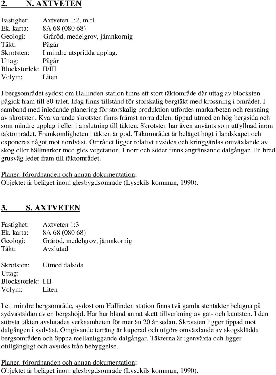 Idag finns tillstånd för storskalig bergtäkt med krossning i området. I samband med inledande planering för storskalig produktion utfördes markarbeten och rensning av skrotsten.