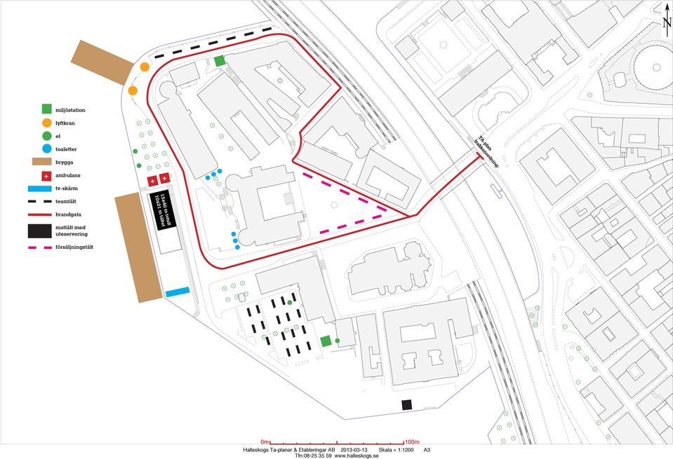 försäljningstält 15x40 m totalt 10x21 m tältet 0m 100m Halleskogs