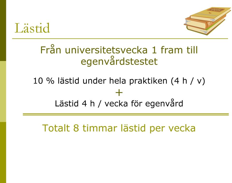 praktiken (4 h / v) + Lästid 4 h / vecka