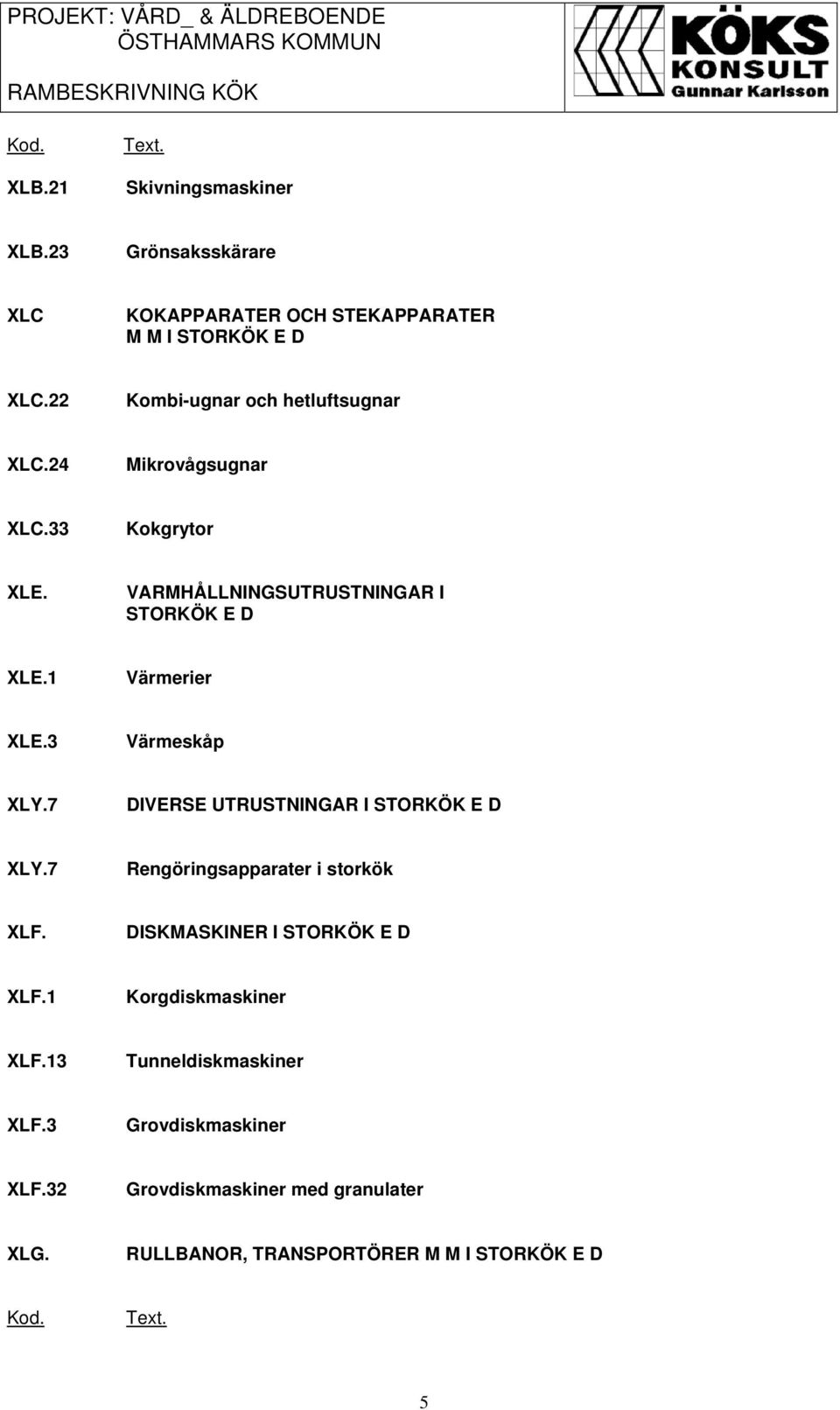 3 Värmeskåp XLY.7 DIVERSE UTRUSTNINGAR I STORKÖK E D XLY.7 Rengöringsapparater i storkök XLF. DISKMASKINER I STORKÖK E D XLF.