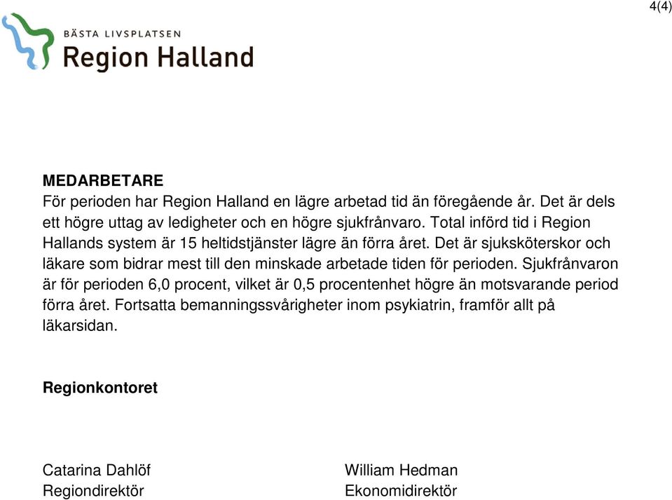 Total införd tid i Region Hallands system är 15 heltidstjänster lägre än förra året.