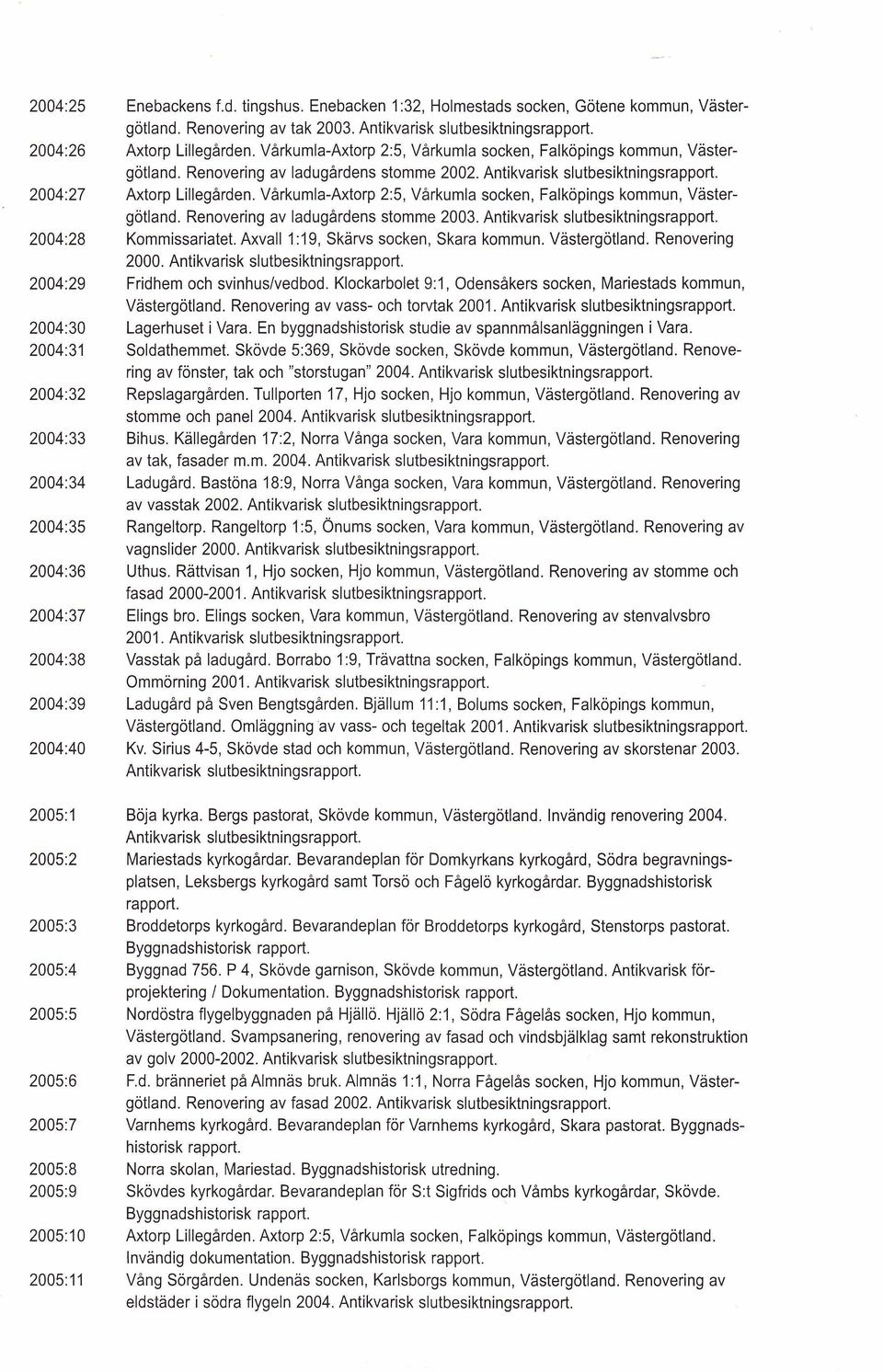 Renovering av ladugårdens stomme 2002. Antikvarisk slutbesiktningsrapport. Axtorp Lillegården. Vårkumla-Axtorp 2:5, Vårkumla socken, Falköpings kommun,. Renovering av ladugårdens stomme 2003.