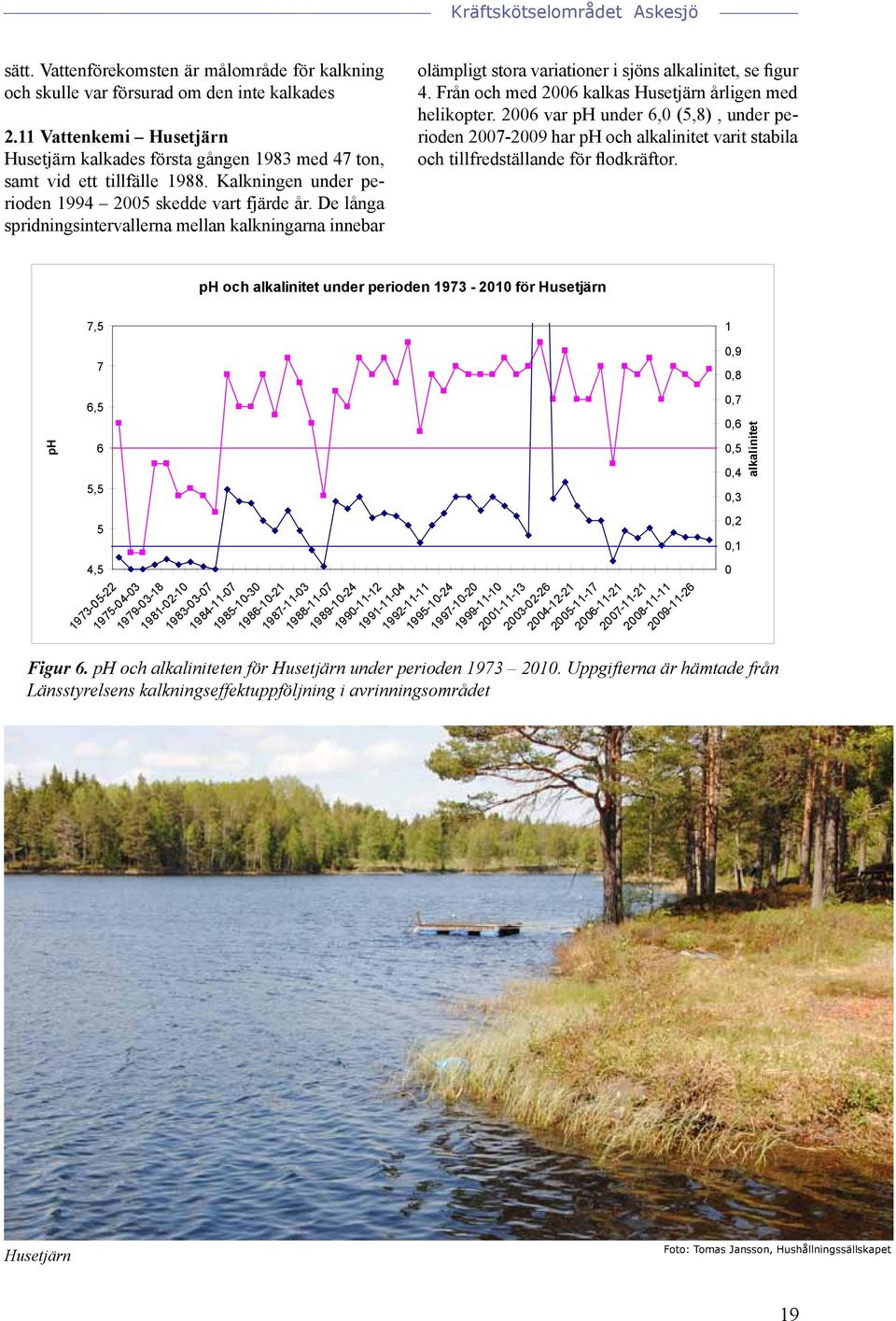 Från och med 2006 kalkas Husetjärn årligen med helikopter. 2006 var ph under 6,0 (5,8), under perioden 2007-2009 har ph och alkalinitet varit stabila och tillfredställande för flodkräftor.