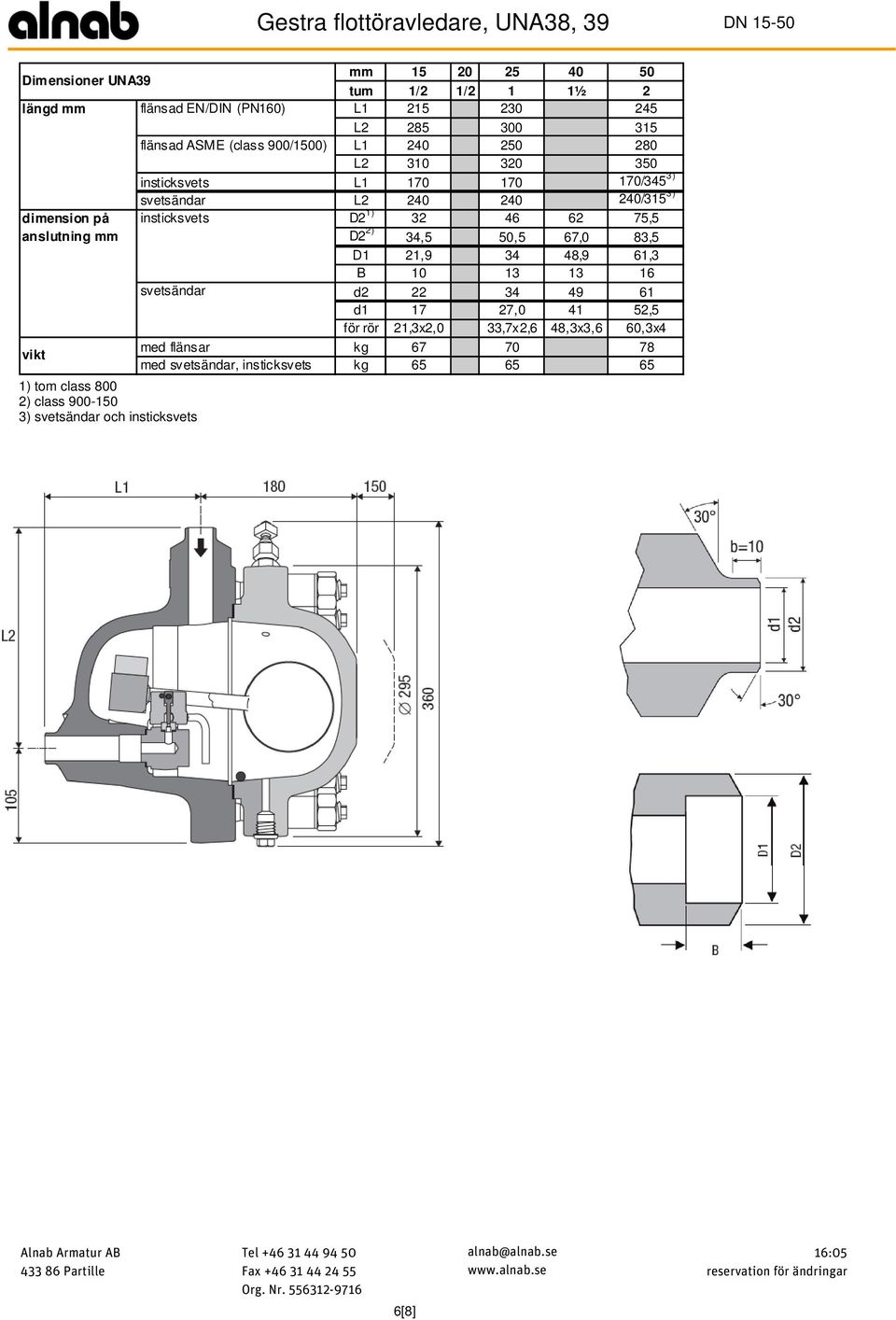 2) class 900-150 3) svetsändar och insticksvets insticksvets D2 1) 32 46 62 75,5 D2 2) 34,5 50,5 67,0 83,5 D1 21,9 34 48,9 61,3 B 10 13 13 16