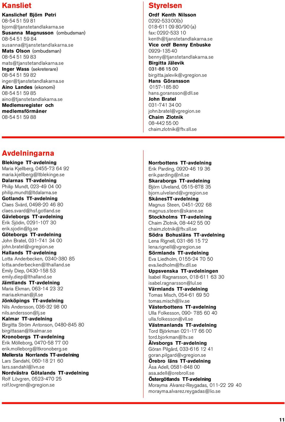 se Medlemsregister och medlemsförmåner 08-54 51 59 88 Styrelsen Ordf Kenth Nilsson 0292-533 00(b) 018-611 09 80/90 (a) fax: 0292-533 10 kenth@tjanstetandlakarna.