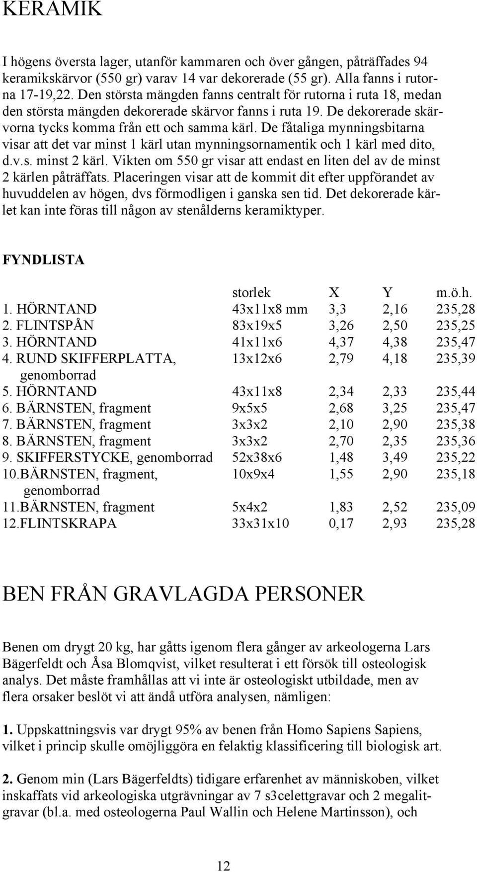 De fåtaliga mynningsbitarna visar att det var minst 1 kärl utan mynningsornamentik och 1 kärl med dito, d.v.s. minst 2 kärl.