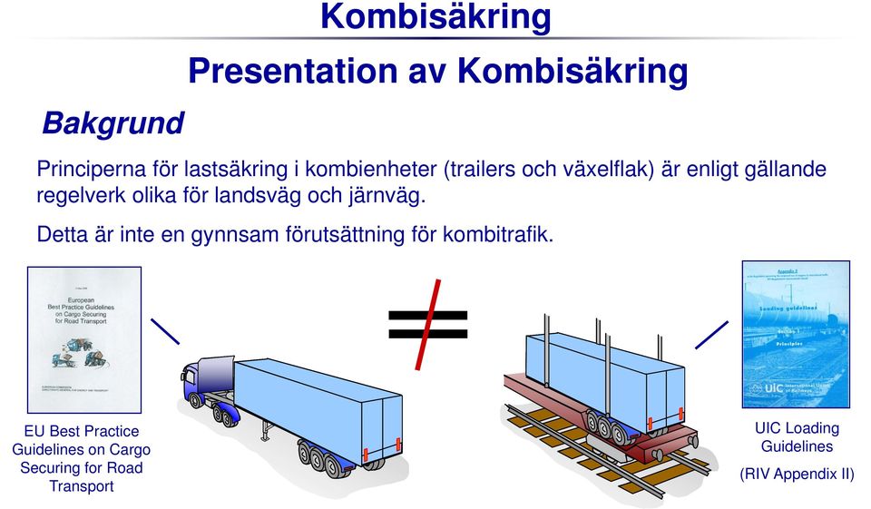och järnväg. Detta är inte en gynnsam förutsättning för kombitrafik.