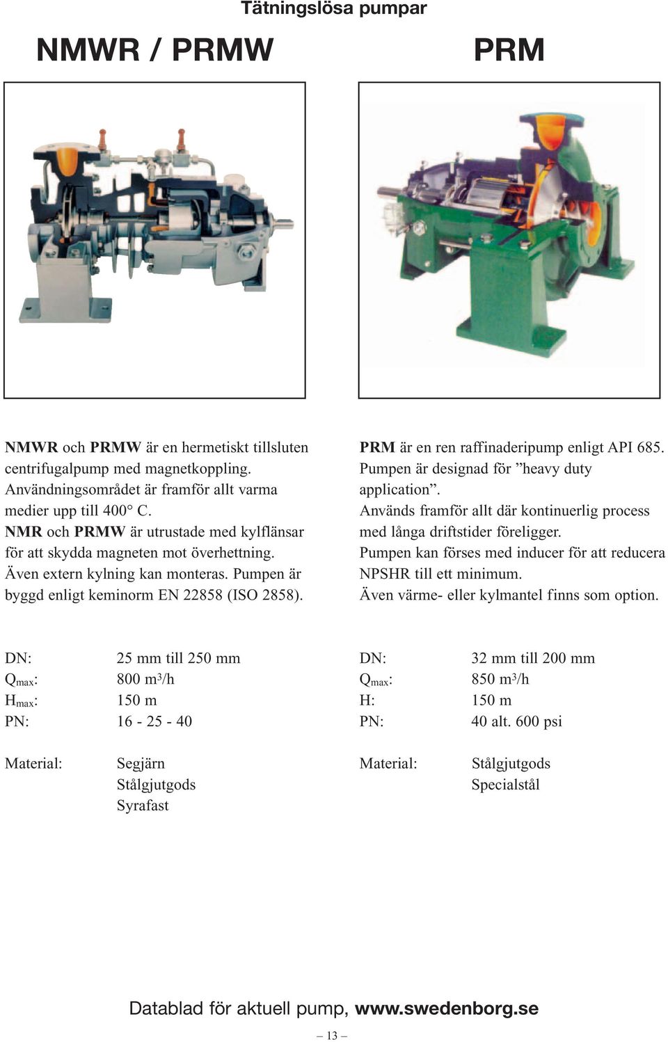 PRM är en ren raffinaderipump enligt API 685. Pumpen är designad för heavy duty application. Används framför allt där kontinuerlig process med långa driftstider föreligger.