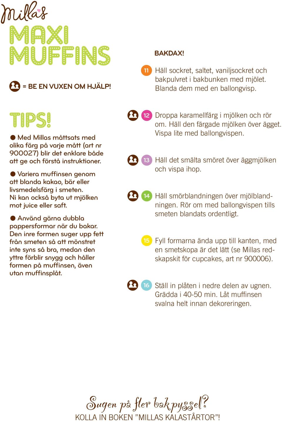 Ni kan också byta ut mjölken mot juice eller saft. Använd gärna dubbla pappersformar när du bakar.