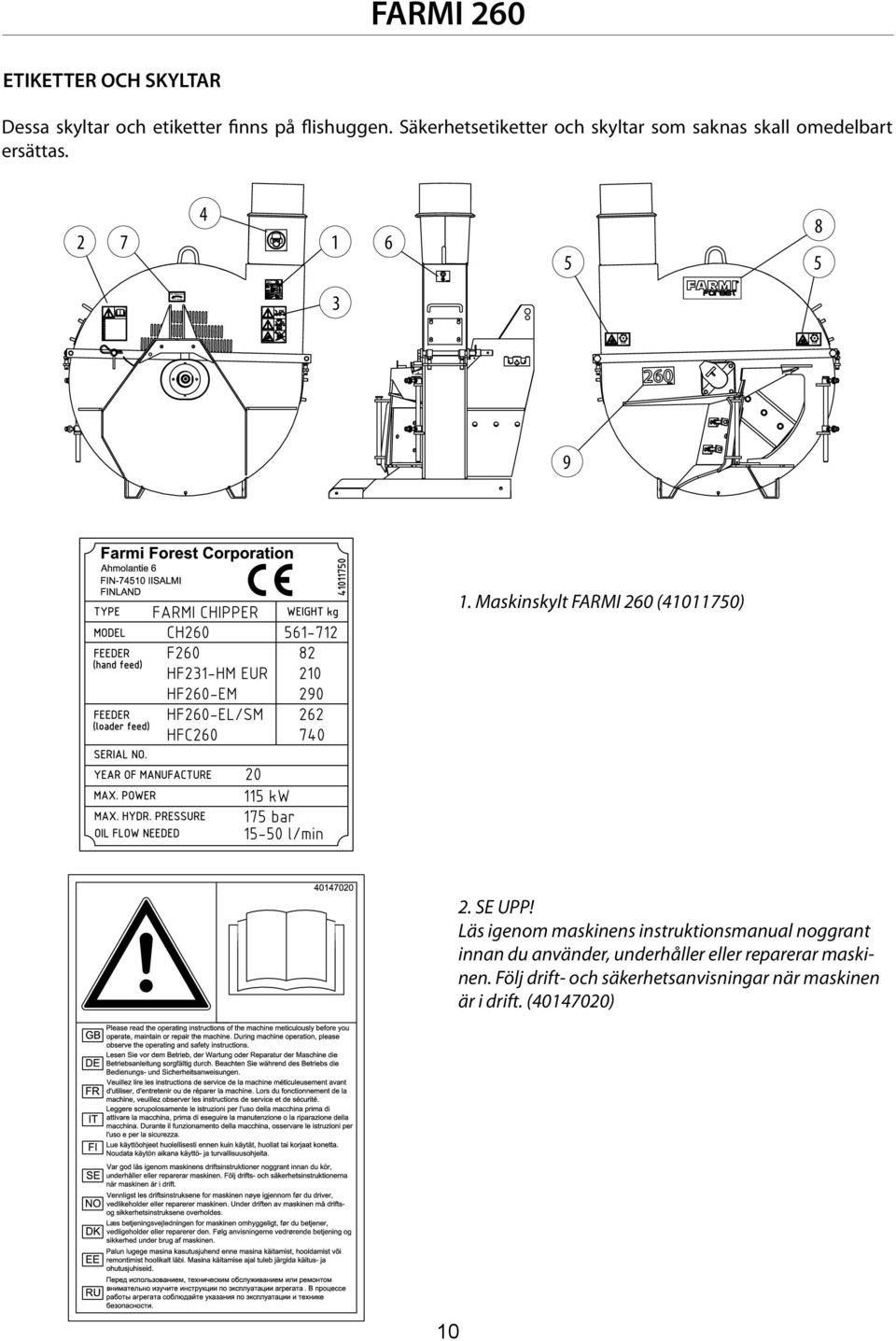 Maskinskylt FARMI 260 (41011750) 2.