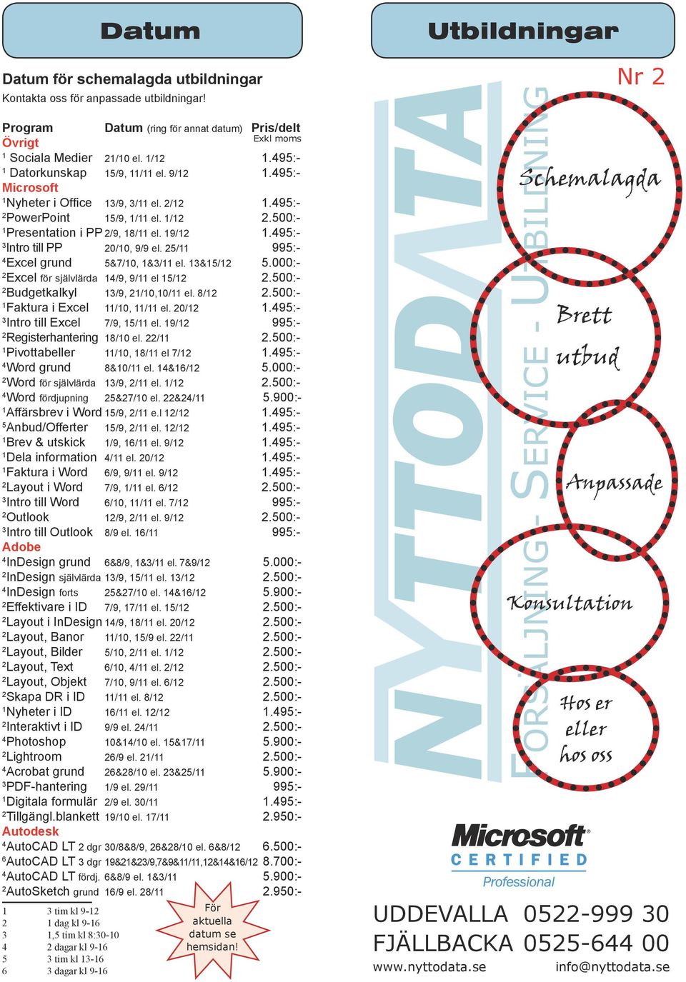 000:- för självlärda /9, 9/ el 5/.500:- Budgetkalkyl /9, /0,0/ el. 8/.500:- Faktura i /0, / el. 0/.95:- Intro till 7/9, 5/ el. 9/ 995:- Registerhantering 8/0 el. /.500:- Pivottabeller /0, 8/ el 7/.