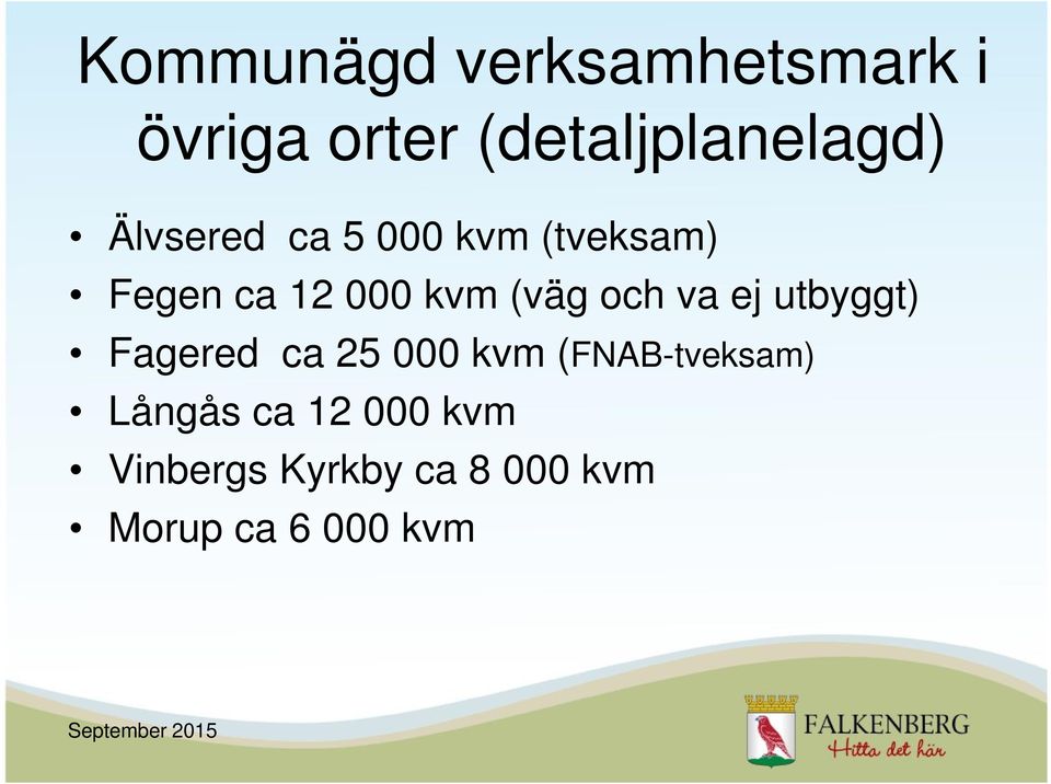 och va ej utbyggt) Fagered ca 25 000 kvm (FNAB-tveksam)