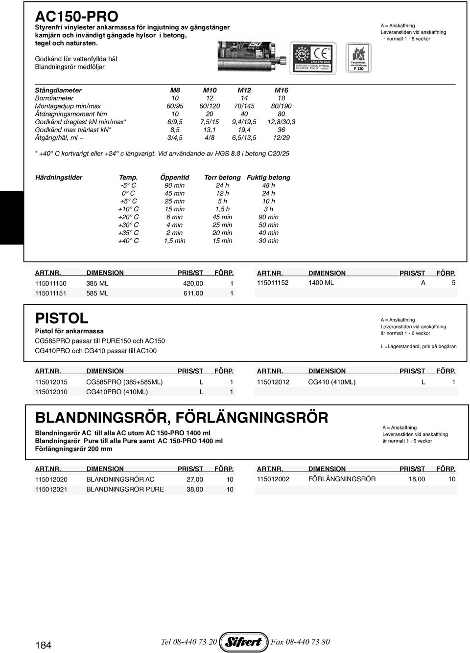 draglast kn min/max* 6/9,5 7,5/15 9,4/19,5 12,8/30,3 Godkänd max tvärlast kn* 8,5 13,1 19,4 36 Åtgång/hål, ml ~ 3/4,5 4/8 6,5/13,5 12/29 * +40 C kortvarigt eller +24 c långvarigt.