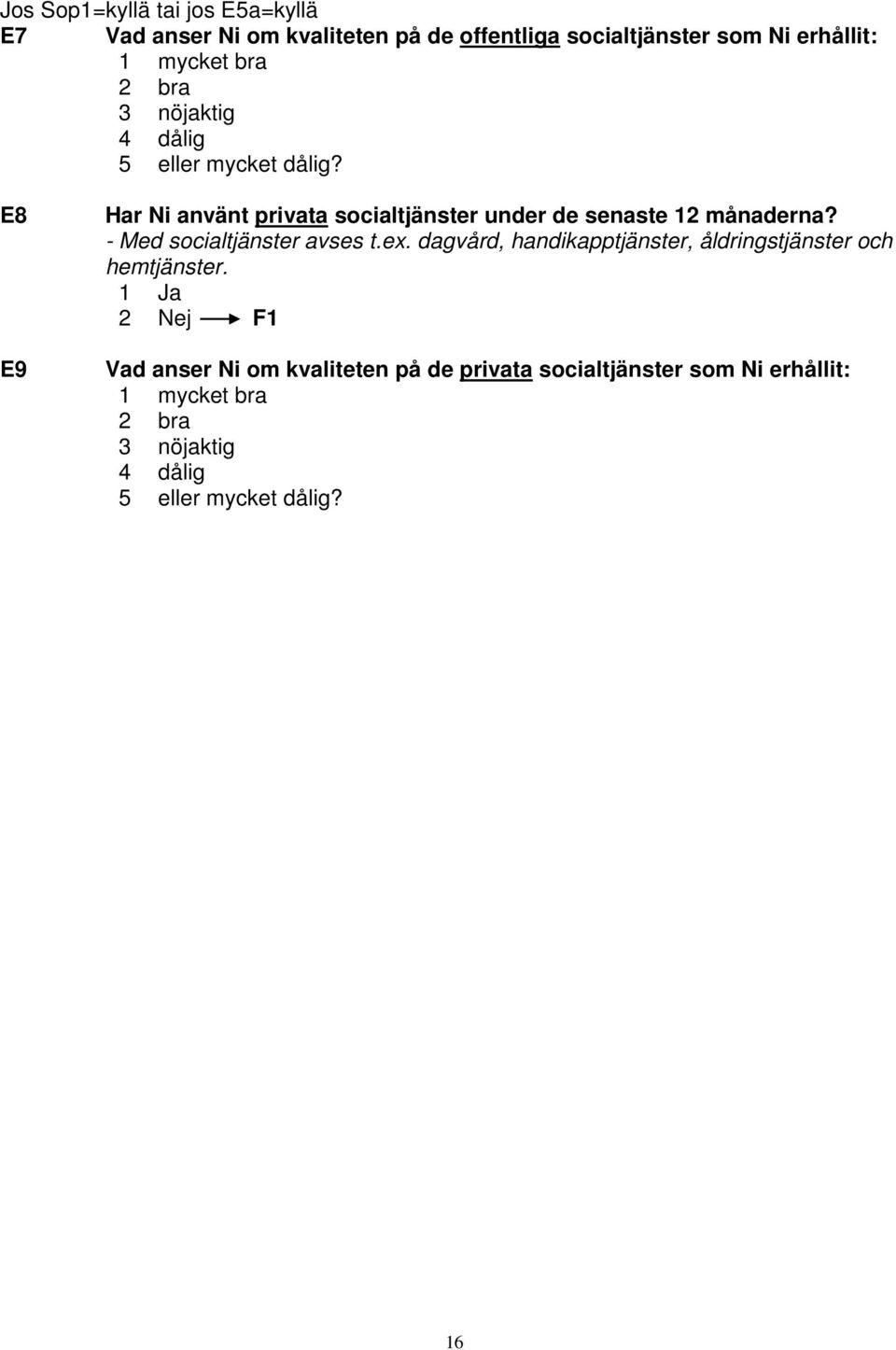 E8 E9 Har Ni använt privata socialtjänster under de senaste 12 månaderna? - Med socialtjänster avses t.ex.