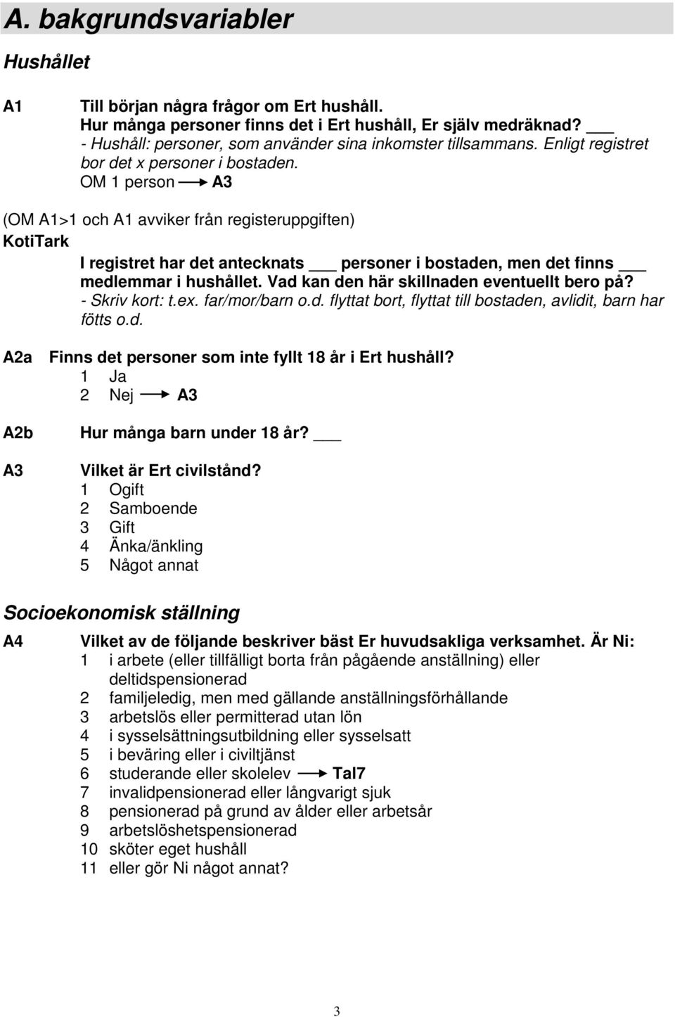 OM 1 person A3 (OM A1>1 och A1 avviker från registeruppgiften) KotiTark I registret har det antecknats personer i bostaden, men det finns medlemmar i hushållet.