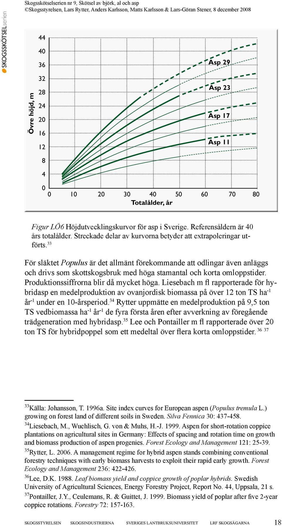 33 För släktet Populus är det allmänt förekommande att odlingar även anläggs och drivs som skottskogsbruk med höga stamantal och korta omloppstider. Produktionssiffrorna blir då mycket höga.