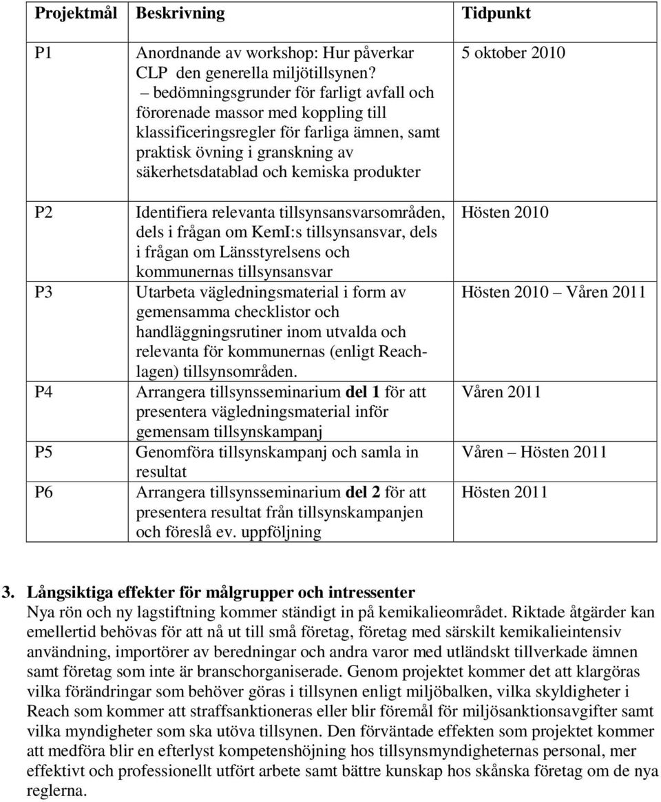 Identifiera relevanta tillsynsansvarsområden, dels i frågan om KemI:s tillsynsansvar, dels i frågan om Länsstyrelsens och kommunernas tillsynsansvar Utarbeta vägledningsmaterial i form av gemensamma