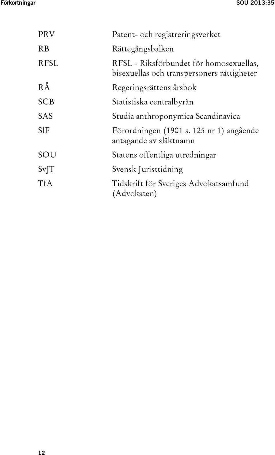 Regeringsrättens årsbok Statistiska centralbyrån Studia anthroponymica Scandinavica Förordningen (1901 s.