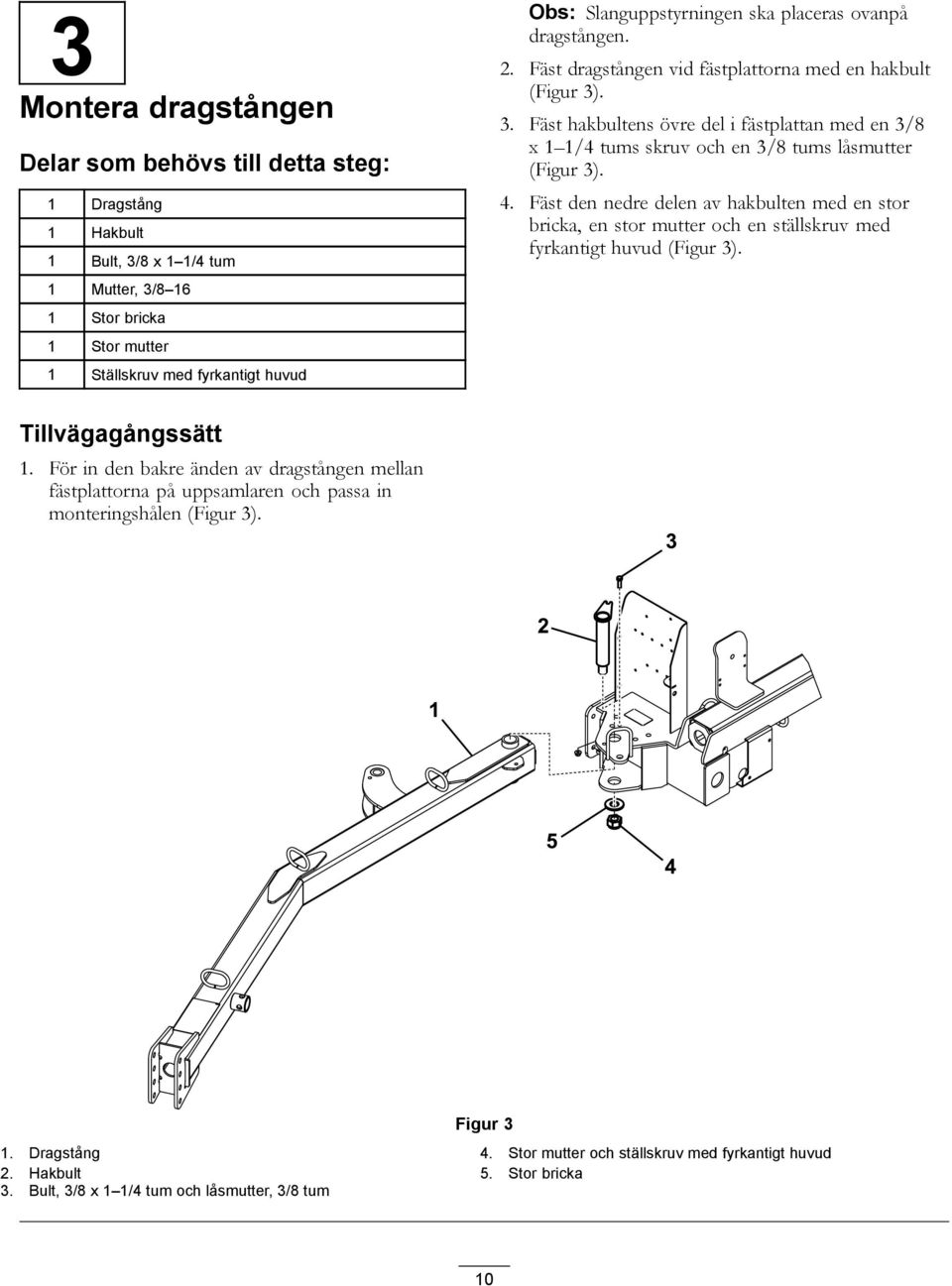 . 3. Fäst hakbultens övre del i fästplattan med en 3/8 x 1 1/4 tums skruv och en 3/8 tums låsmutter (Figur 3). 4.
