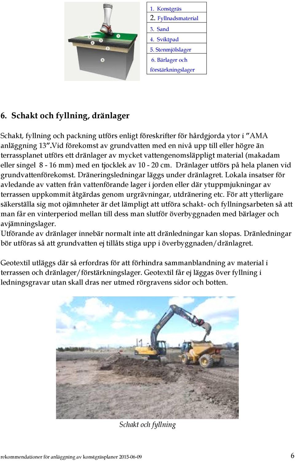 Vid förekomst av grundvatten med en nivå upp till eller högre än terrassplanet utförs ett dränlager av mycket vattengenomsläppligt material (makadam eller singel 8-16 mm) med en tjocklek av 10-20 cm.