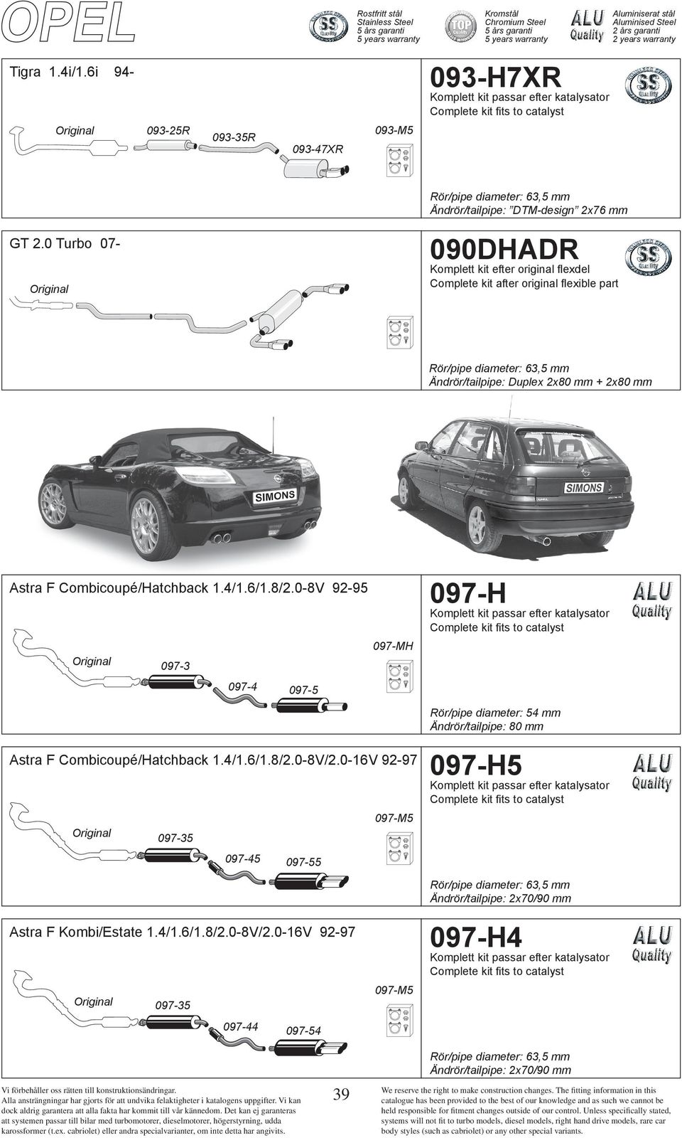 mm Astra F Combicoupé/Hatchback 1.4/1.6/1.8/2.