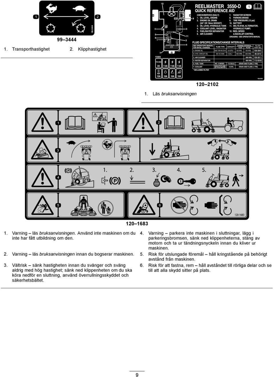 Varning läs bruksanvisningen innan du bogserar maskinen. 5. Risk för utslungade föremål håll kringstående på behörigt avstånd från maskinen. 3.