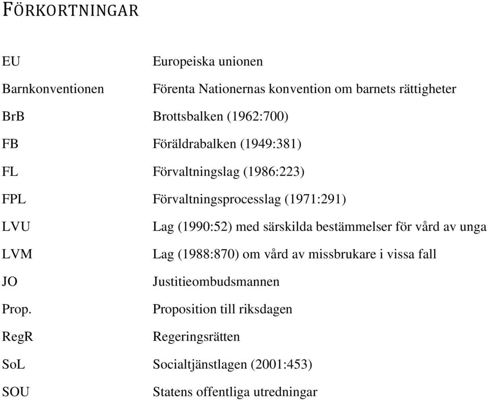 RegR Lag (1990:52) med särskilda bestämmelser för vård av unga Lag (1988:870) om vård av missbrukare i vissa fall