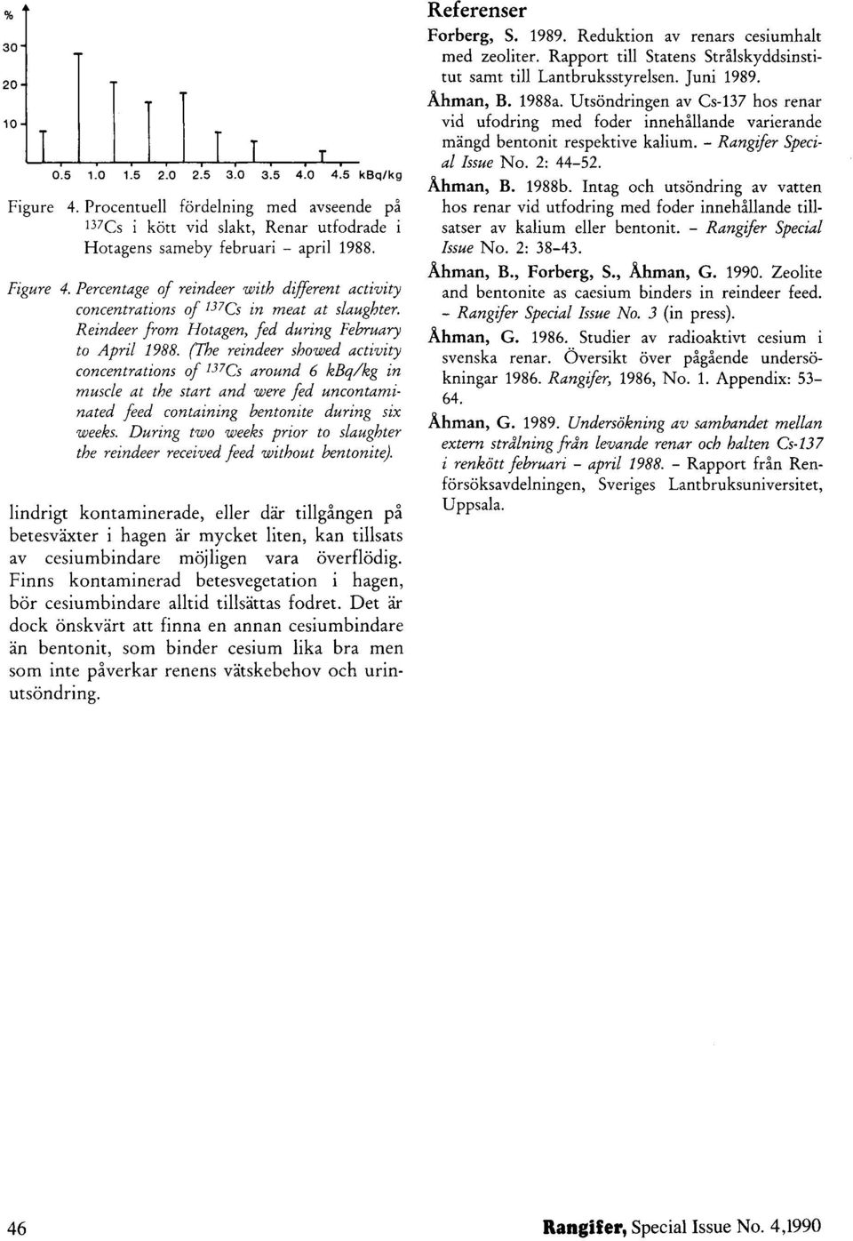 (The reindeer showed activity concentrations of Cs around 6 kbq/kg in muscle at the start and were fed uncontaminated feed containing bentonite during six weeks.