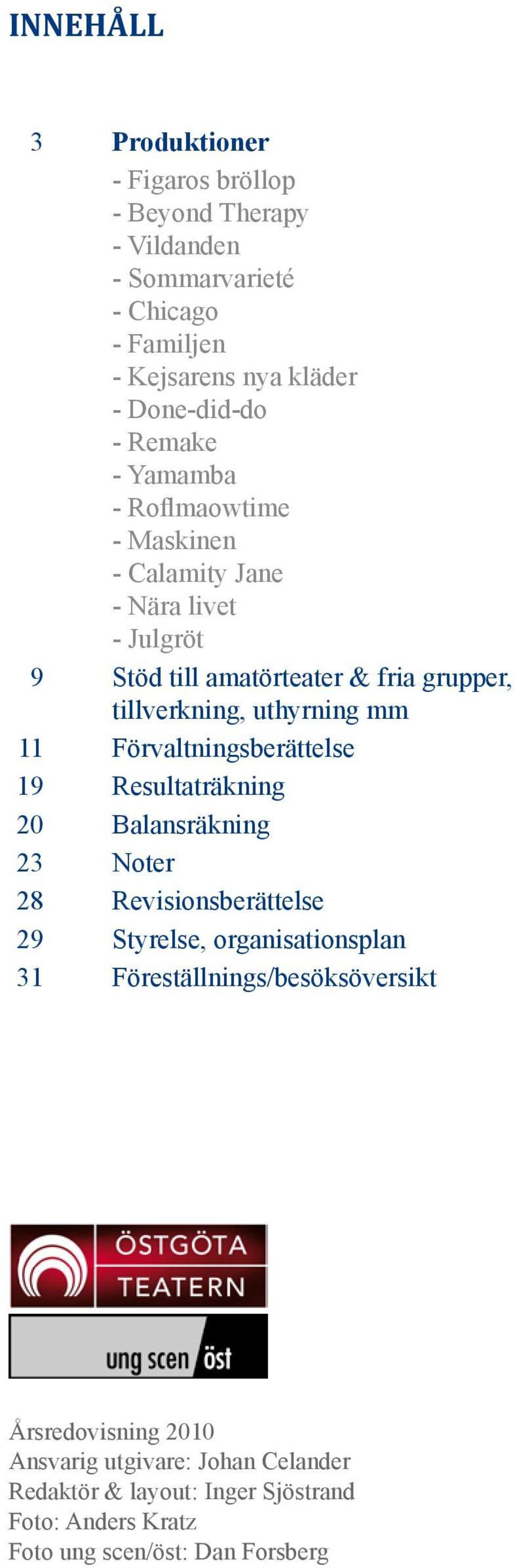 mm 11 Förvaltningsberättelse 19 Resultaträkning 20 Balansräkning 23 Noter 28 Revisionsberättelse 29 Styrelse, organisationsplan 31