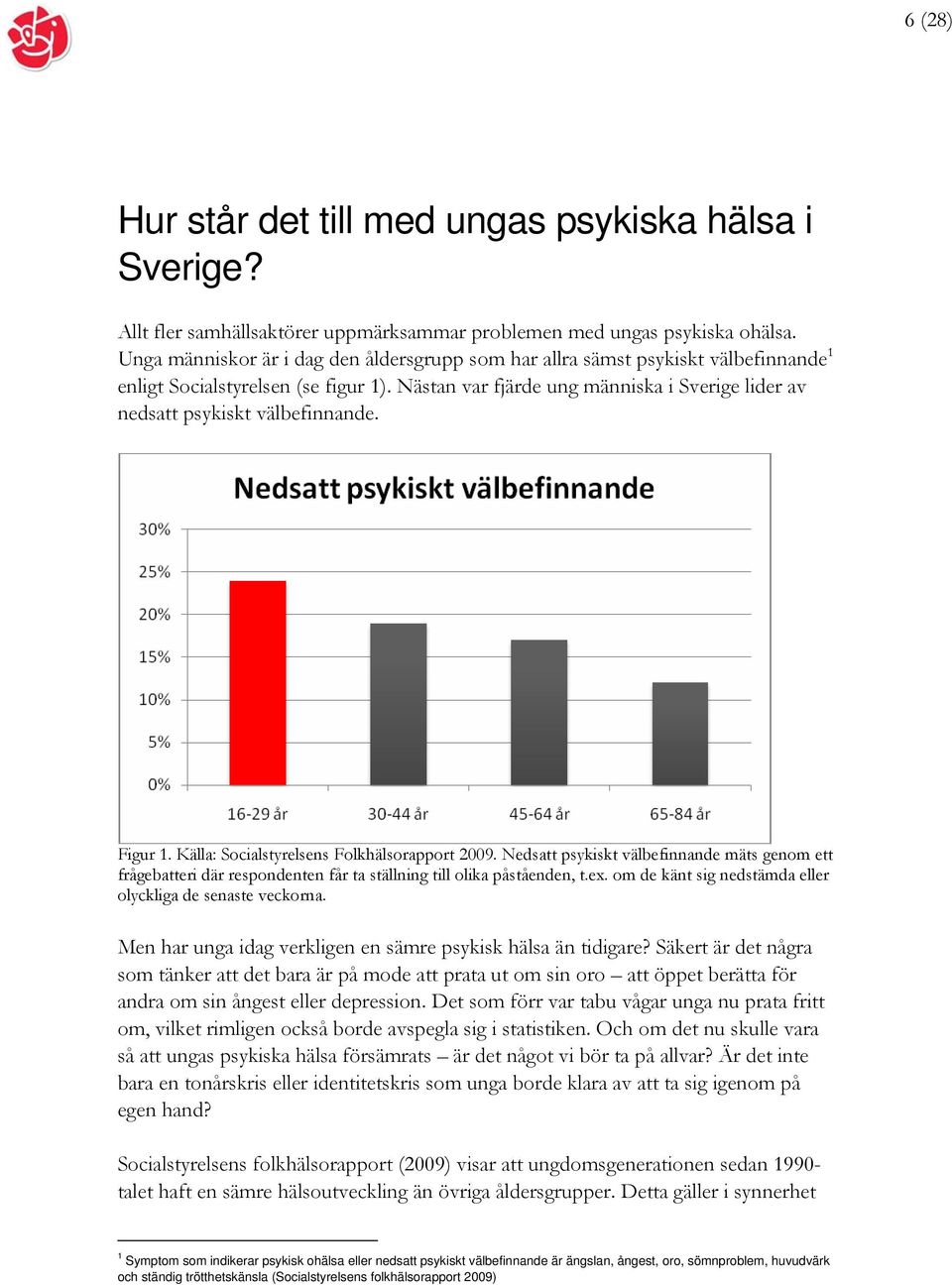 Nästan var fjärde ung människa i Sverige lider av nedsatt psykiskt välbefinnande. Figur 1. Källa: Socialstyrelsens Folkhälsorapport 2009.